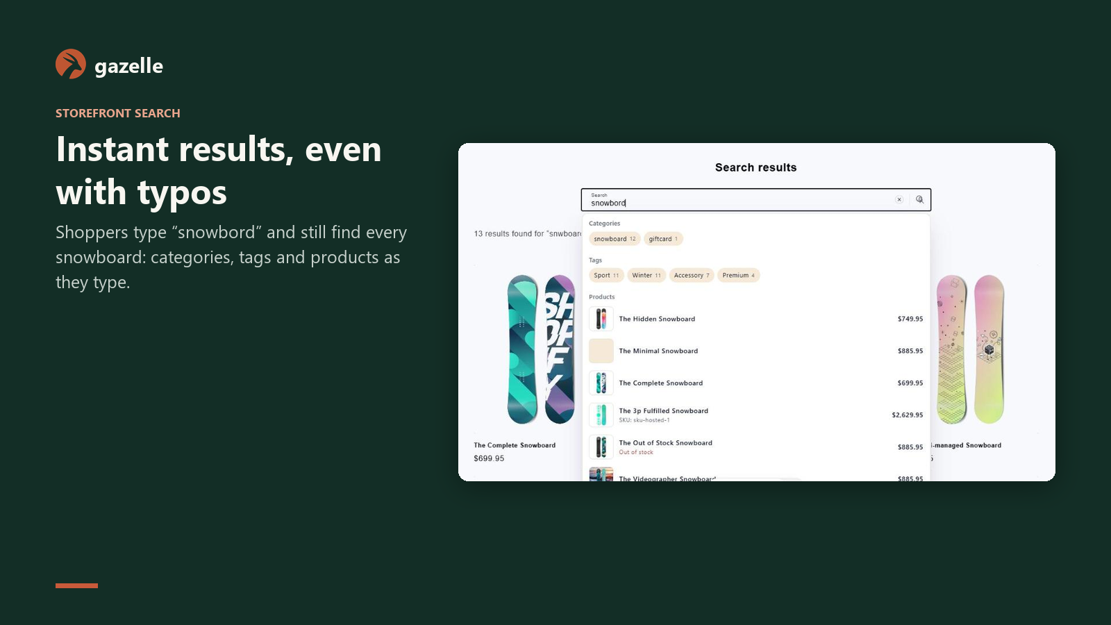 Instant search dropdown fixing a typo on a Shopify storefront